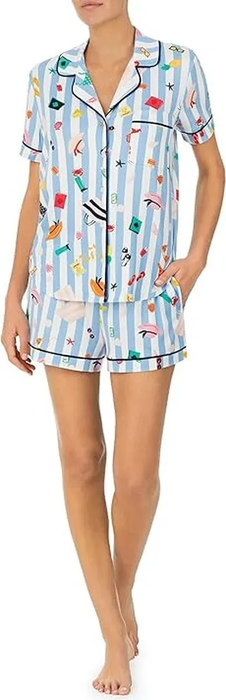 Kate Spade New York Brushed Jersey Short Sleeve Short PJ Set (Beach Day) Women's Pajama Sets