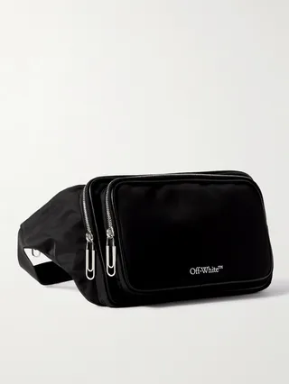 Leather-Trimmed Logo-Print Shell Belt Bag