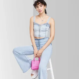 Women's Denim Zip-Front Corset Tank Top - Wild Fable™ Light Wash XS