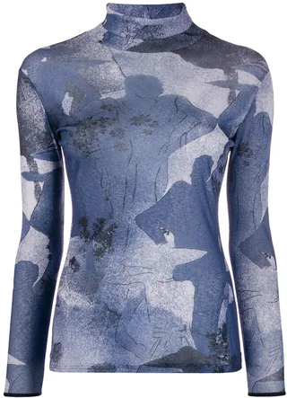 Abstract Print Turtleneck Top