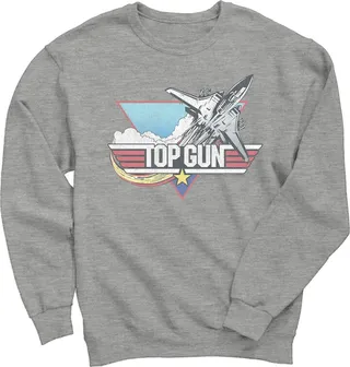 Men's Top Gun Distressed Fighter Jet Logo Sweatshirt - Athletic Heather - Medium