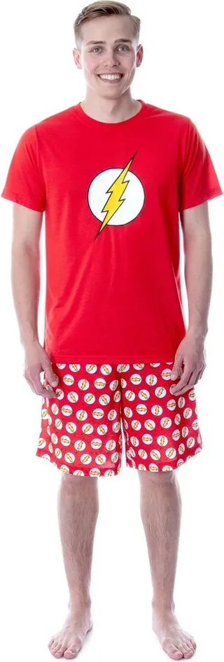 DC Comics Mens' The Flash Logo Short Sleeve Shirt Pajama Short Set (XX-Large) Red