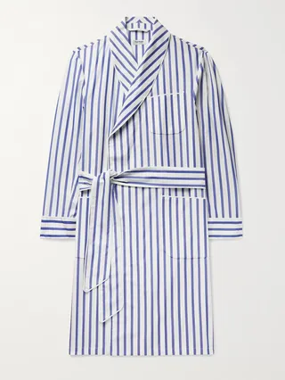 Piped Striped Cotton-Broadcloth Robe