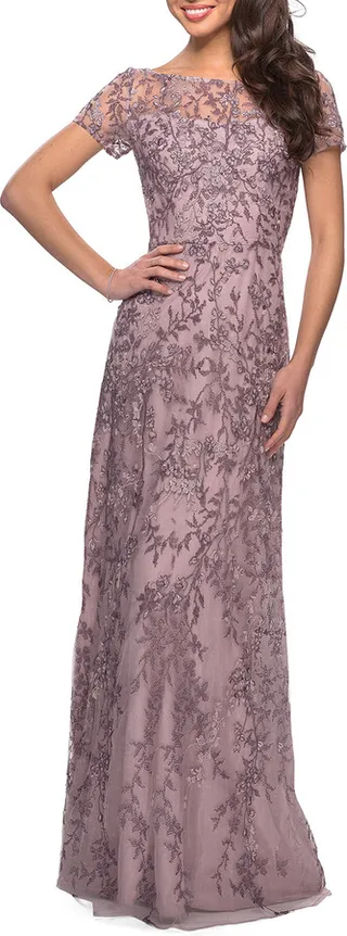 Floral Beaded Evening Dress