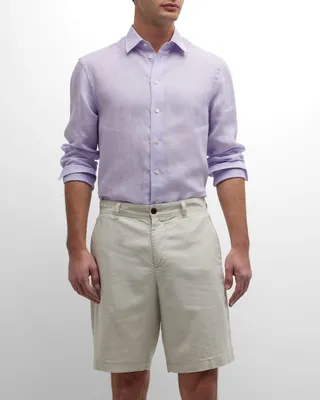Men's Micro-Check Linen Sport Shirt