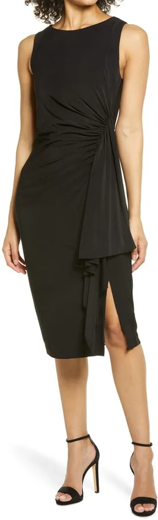 Sleevelees Side Ruffle Midi Dress