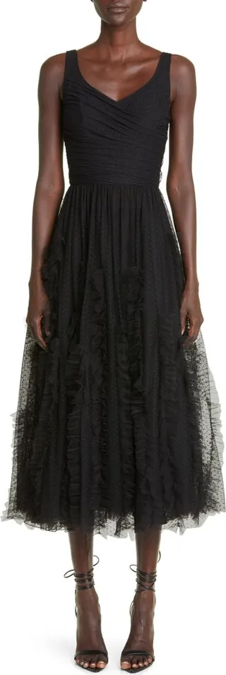 Embroidered Sleeveless Tulle Cocktail Dress