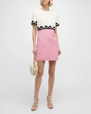 Contrast Mini Dress with Embroidered Chain Detail