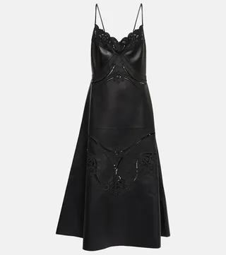 Broderie anglaise leather midi dress