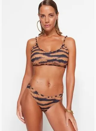 Brown Zebra Patterned Bikini Bottoms TBESS22BA0032