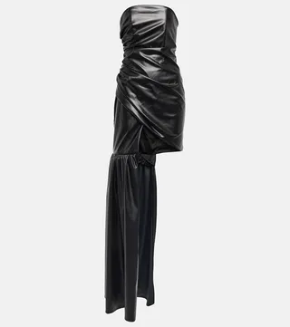 Strapless faux leather dress