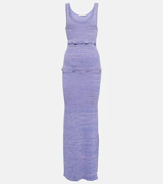 Buttoned ribbed-knit midi dress