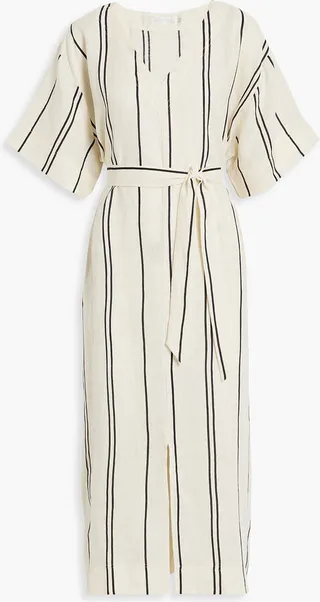 Striped linen midi dress