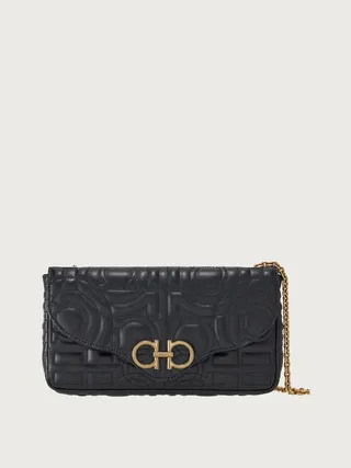Ferragamo Women Quilted Gancini mini bag Black