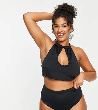 ASOS DESIGN Curve mix and match keyhole halter bikini top in black