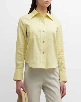 Long-Sleeve Linen-Blend Button-Front Shirt