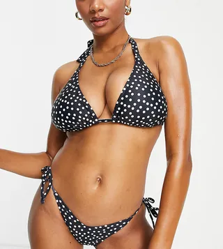 Ivory Rose Fuller Bust mix and match triangle bikini top in black polka dot