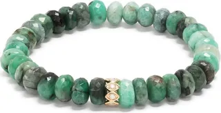 14K Yellow Gold Evil Eye Diamond Emerald Beaded Bracelet