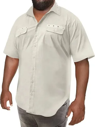 MVP Collections Men's Big and Tall Spike Trim Short Sleeve Shirt -Tan - 2XLT