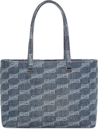 Signature Medium East-West Shopper Bag BB Monogram Bleached Denim