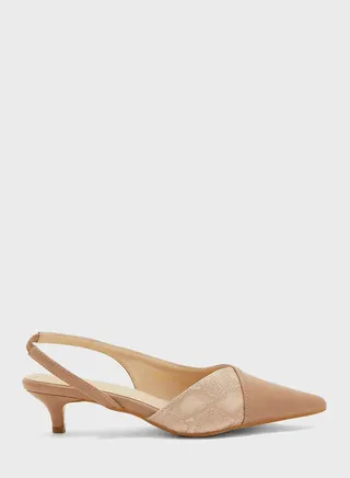 Contrast Texture Slingback Pointed Kitten Heel Pu