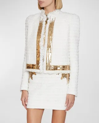 Sequin Embroidered Eyelash Tweed Jacket