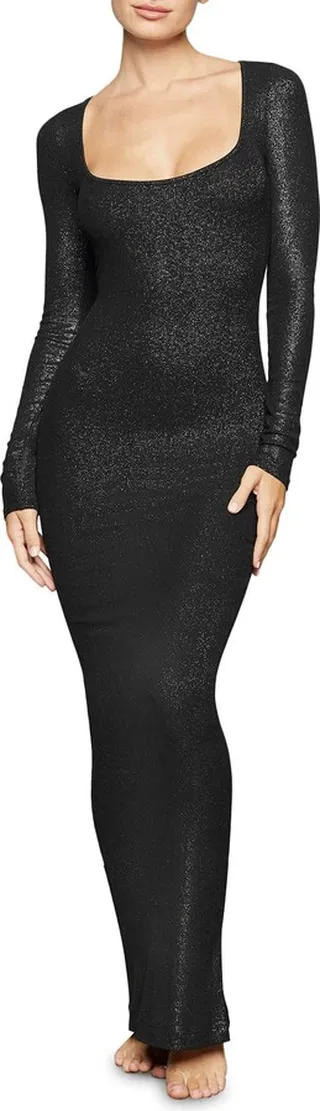 Lounge Ribbed Long Sleeve Maxi Dress