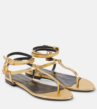 Padlock leather thong sandals
