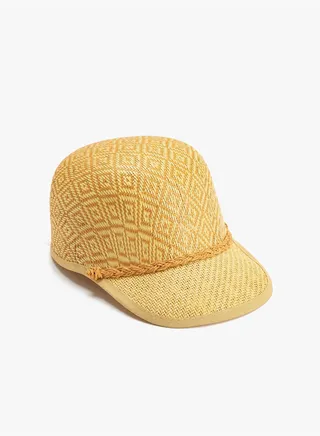 Straw Hat Cap Geometric Patterned Braid Detail