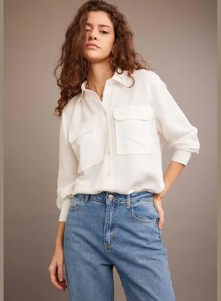 Long-Sleeved Regular Fit Shirt Neck Top