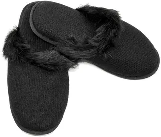 Portolano Ladies Slippers With Rabbit Fur Trim On Top