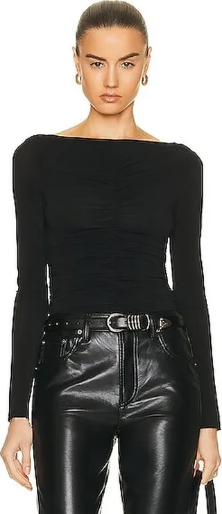 Citizens of Humanity Penelope Shirred Mesh Bodysuit in Black