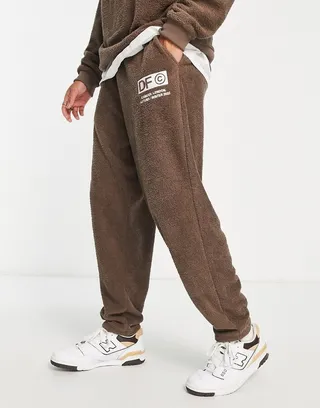ASOS Dark Future relaxed sweatpants in soft towel jersey with logo embroidery in brown - part of a set