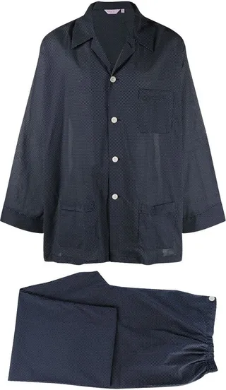 Navy Plaza 21 Polka Dot Cotton Pyjamas