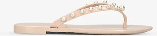 Womens Beige Goldie Bead-embellished Rubber Flip Flops
