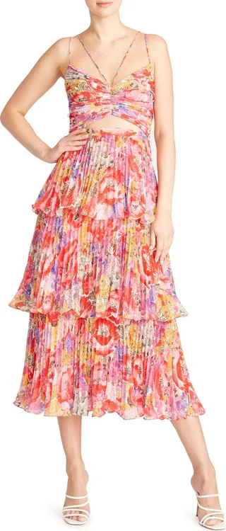 Luke Floral Tiered Pleated Midi Dress