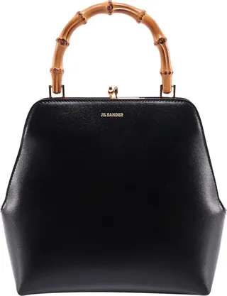 Leather handbag with frontal logo