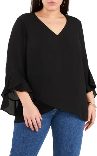 Flutter Sleeve Crossover Georgette Tunic Top