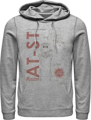 Men's Star Wars The Mandalorian AT-ST Action Figure Pull Over Hoodie - Athletic Heather - 2X Large