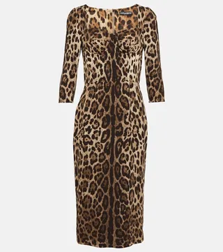 Leopard-print bustier midi dress