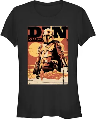 Junior's Star Wars: The Book of Boba Fett Din Djarin Poster T-Shirt - Black - Small
