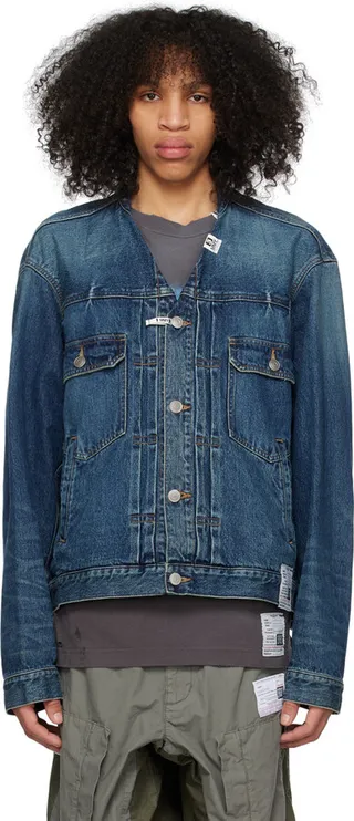 Miharayasuhiro Blue No Collar Denim Jacket