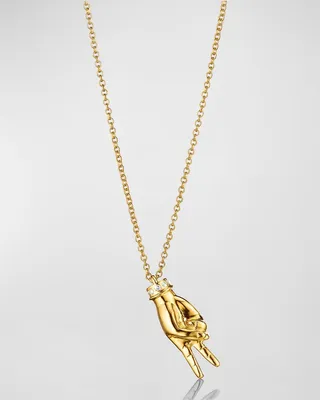 18k Yellow Gold Sign Language V Necklace with Diamonds