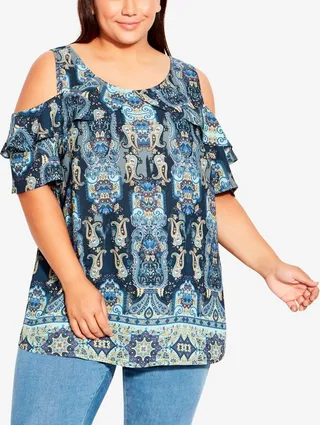 Plus Size Cold Shoulder Frill Top