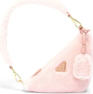 Mini Triangle Logo Shearling Shoulder Bag