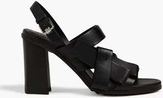 Bow-embellished leather slingback sandals