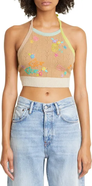 Curious Embroidered Wool Halter Top