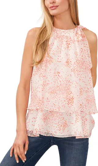 CeCe Women's Tie-Neck Double-Layer Halter Top