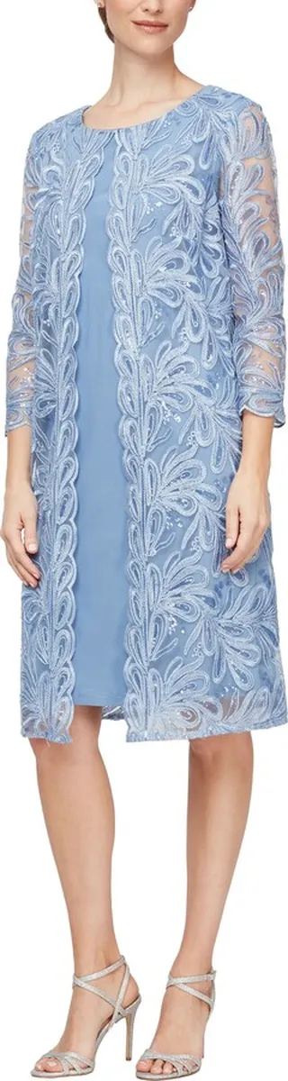 Embroidered Mock Jacket Cocktail Dress