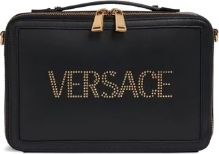 Studded logo leather crossbody bag